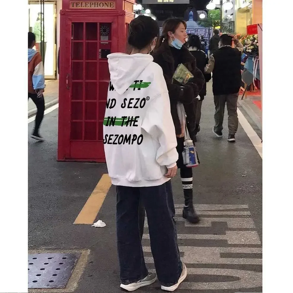 هوديس مقنعين المتضخم امرأة طويلة الأكمام الخصر التخسيس طول كابليس المتعثرة ألوان كبيرة Colorblock شعبية س الرقبة Ins