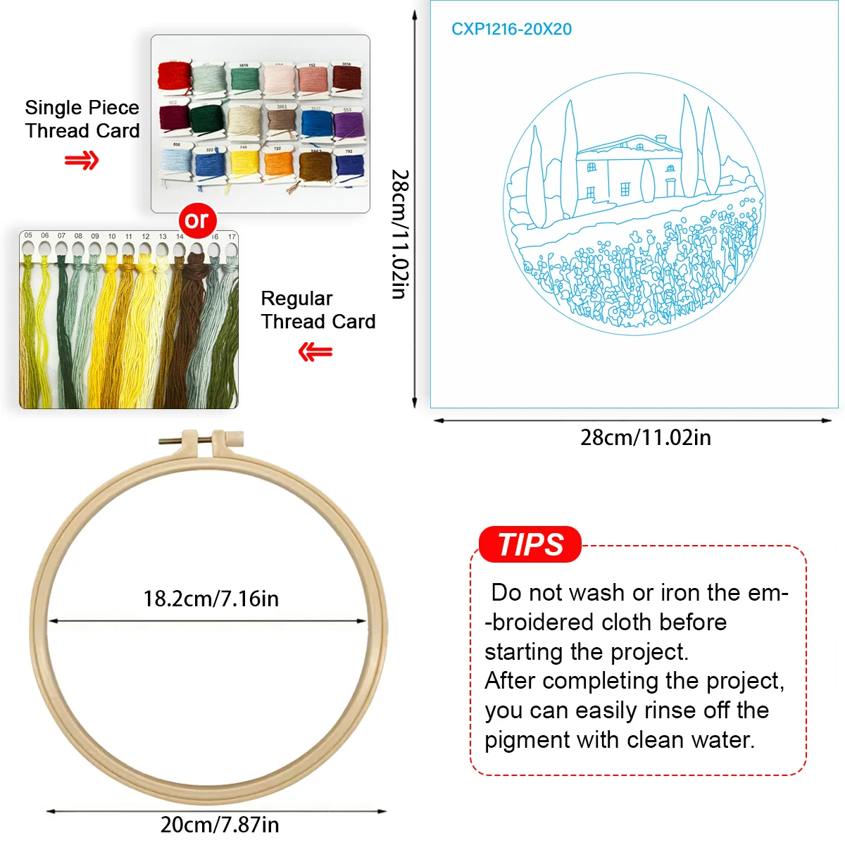 1 Stück 20X20CM/15X15CM 7,87/6,3 Zoll Schönes Landschafts-Motiv Stickerei-Starter-Kit DIY-Set Nähkunst-Set für Anfänger Nadelkunst – Detail 6