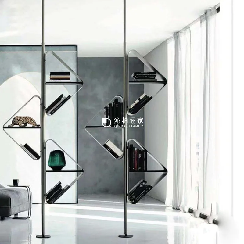 Stainless steel bookshelf floor-to-ceiling triangular storage multi-layer display rack