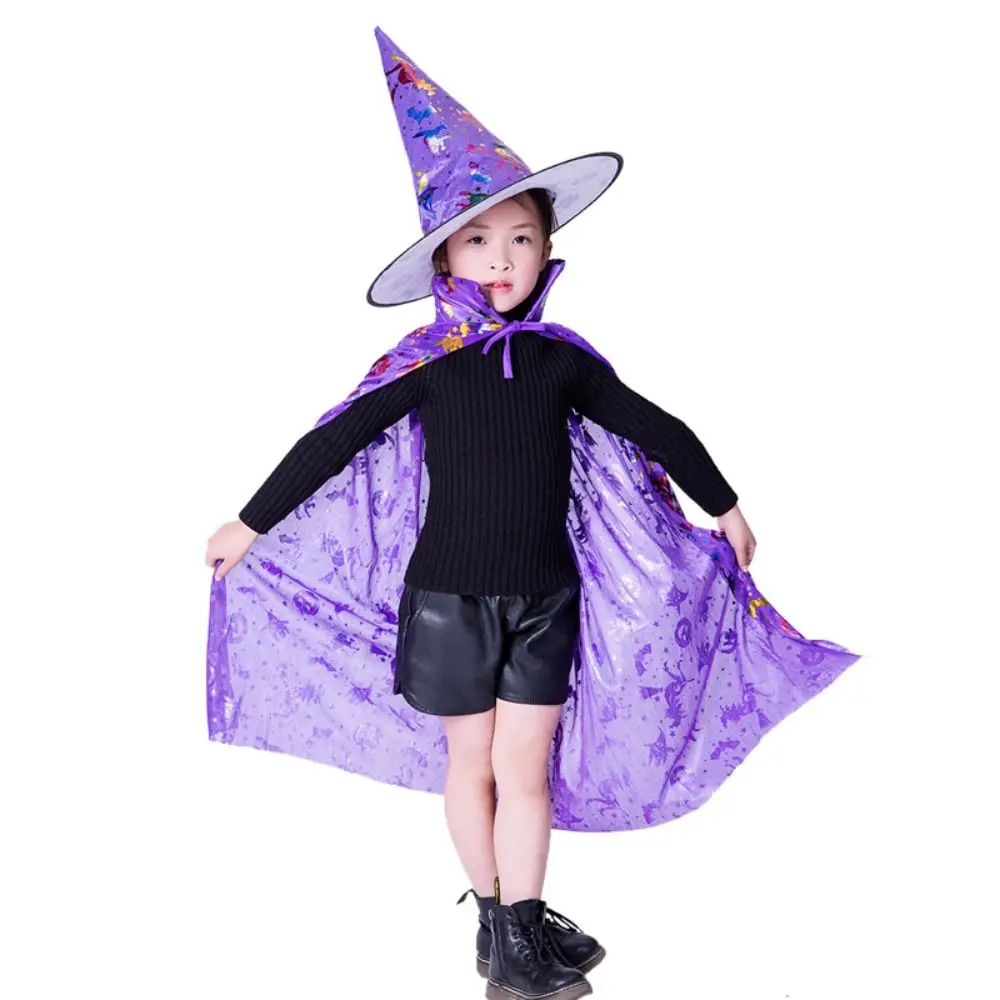 Funny Star Witch Cloak Cape with Hat Multicolor Sequin Halloween Clothing Cloak Sets Cosplay Costumes Witch Cloak Cape Robe Boys