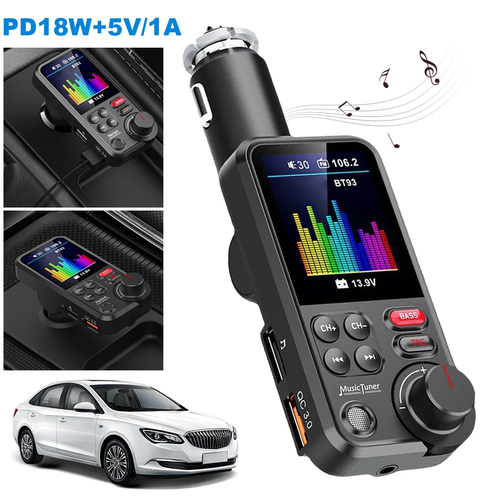 1,8-дюймовый автомобильный радиоприемник с громкой связью, высокие басы, Bluetooth-совместимый адаптер для быстрой зарядки, FM-передатчик, модулятор, авто Aux-радио