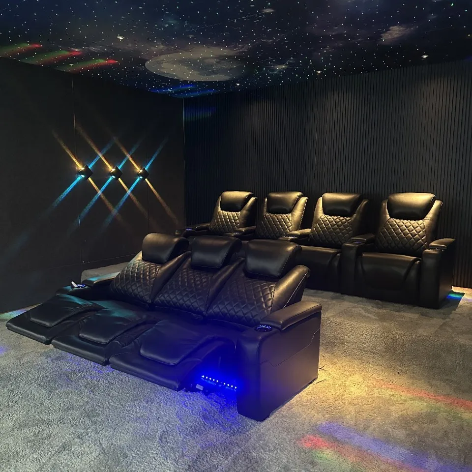 Leather Living Room Electric Function Multifunctional Double Seat Modern Design Theater Furniture Sofa Adjustable Armrest
