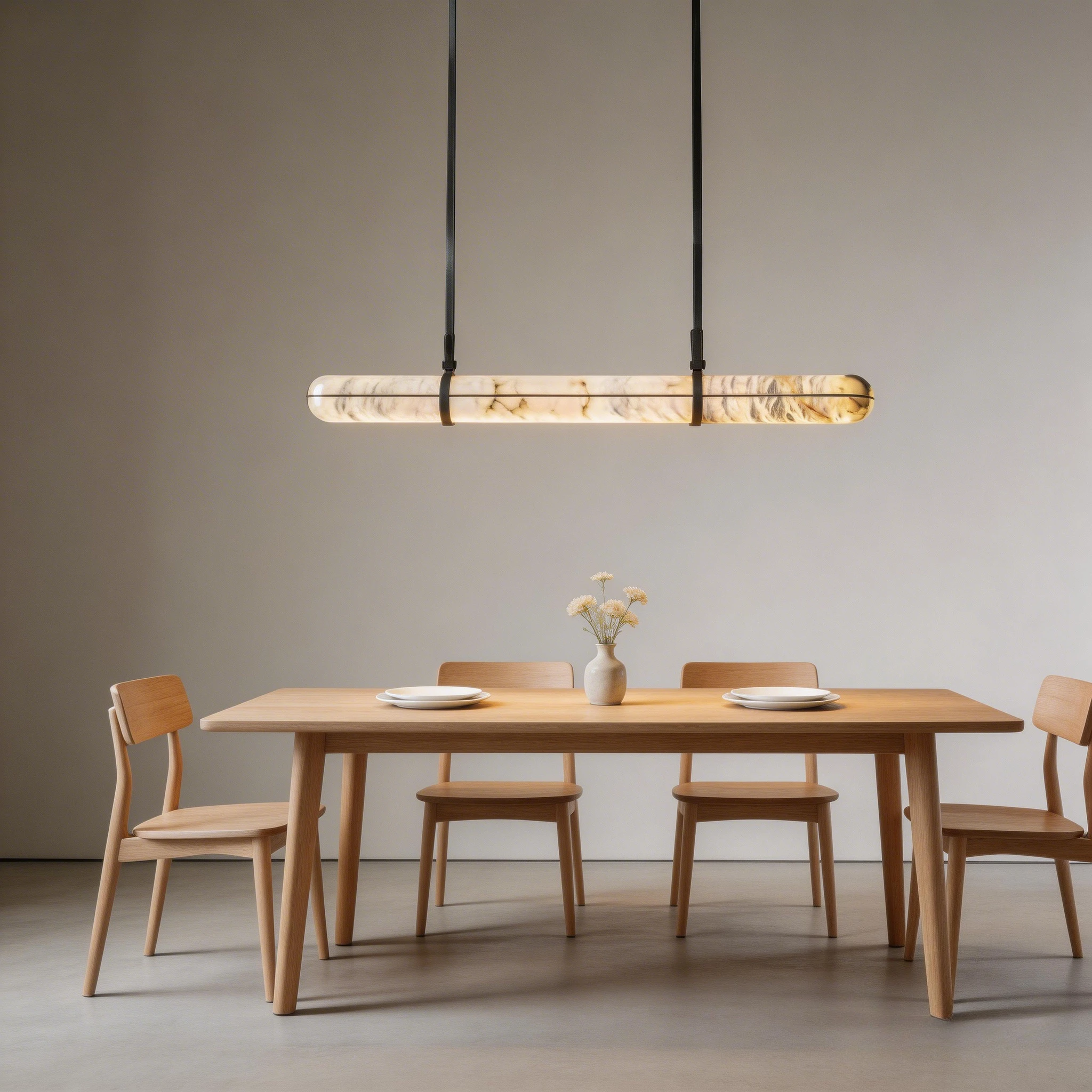 LED Spanish Natural Marble Long-shaped Chandelier Restaurant Bar Living Room Conference Room Island Copper Pendant Lamp Fixture