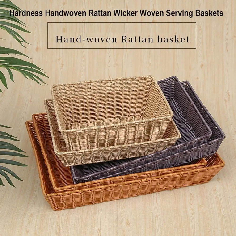 

Hardness Rattan Wicker Woven Serving Baskets Handwoven Khaki Restaurant Serving Tabletop Display 10 Sizes