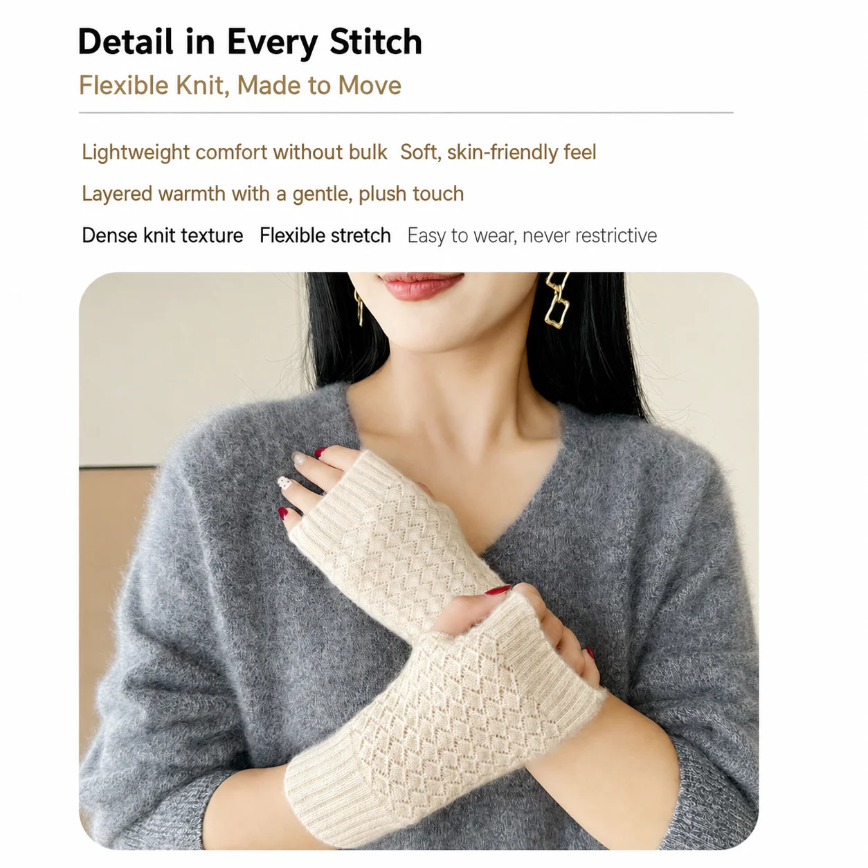 Open Finger Gloves Soft Wrist Warmers Half Finger Gloves Moisture Wicking Cashmere Gloves For Casual Sports Office Work Outdoor