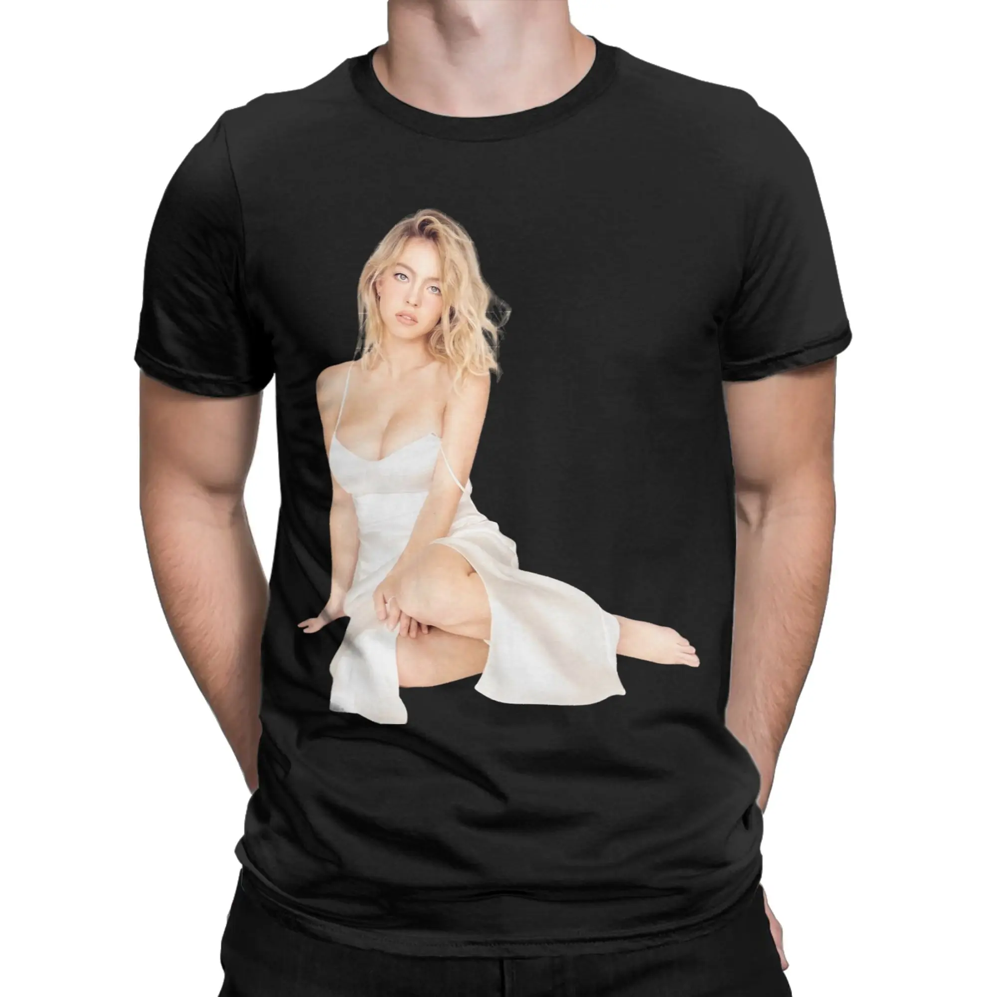 سيدني سويني الممثلة الأمريكية تي شيرت الذكور الشارع الشهير تي شيرتات قطن الصيف س الرقبة العصرية كول تيز تصميم بلايز كبيرة الحجم