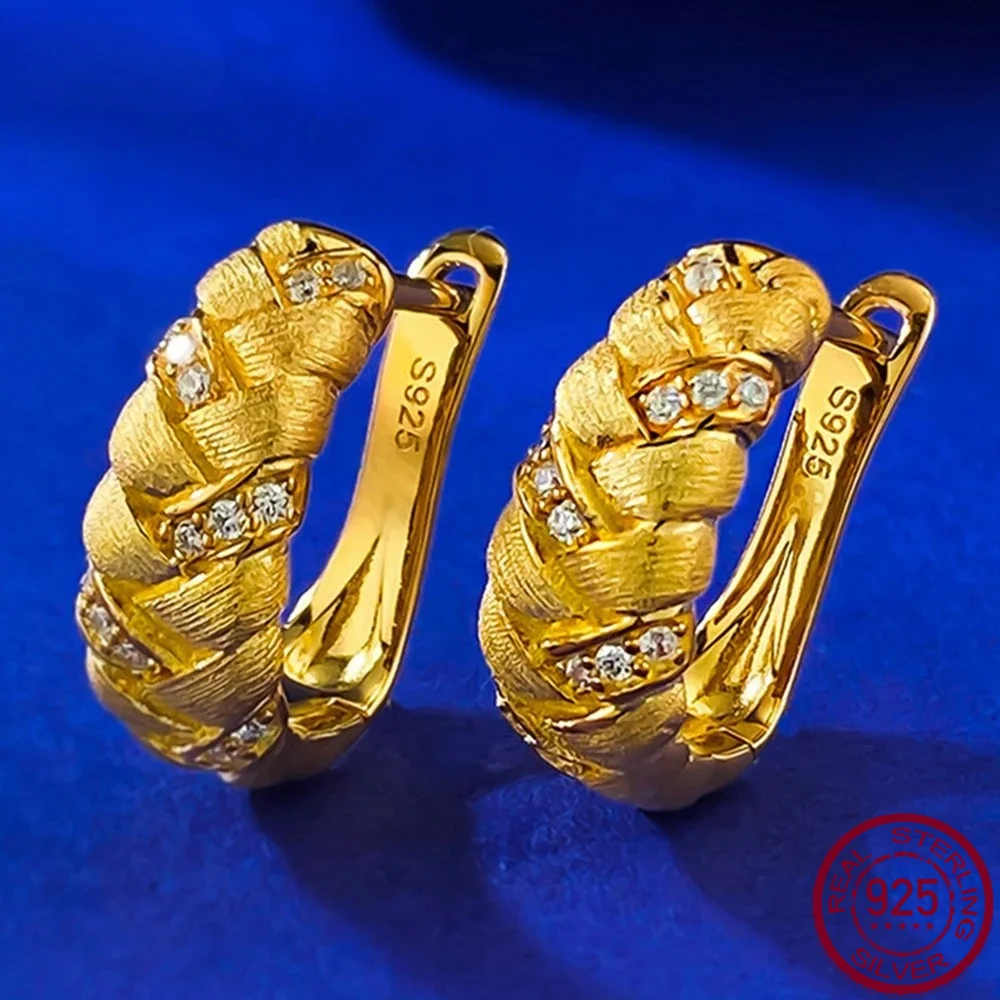 Yaranyan Vintage 18K Gold Plated 925 Sterling Silver Lab Sapphire Gemstone Weave Earrings Studs Fine Jewelry Gifts Wholesale