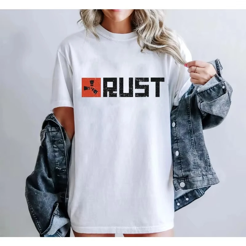 Rust Video Game T-Shirt: Unisex Distressed Logo, Survival Apparel Summer Men's and Women's Loose and Breathable T-shirt Top