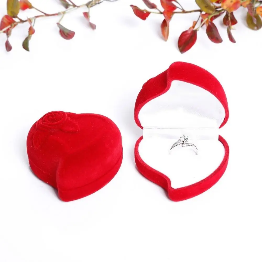 Ring Holder Velvet Heart Ring Box Earring Storage Three-dimensional Jewelry Box Solid Color Rose Flower Ring Display Case Couple