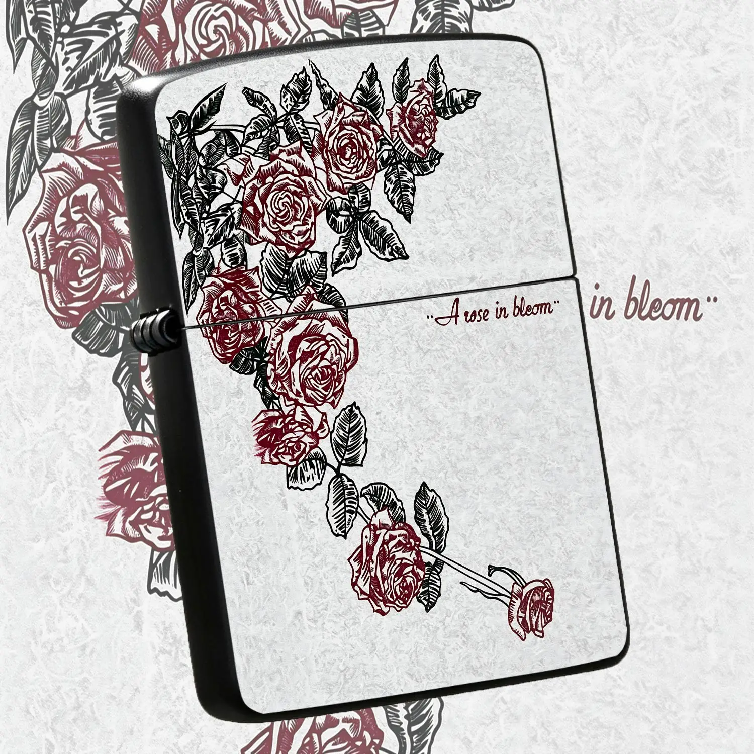 Exquisite Rose in Bloom Pattern Portable Lighter, Vintage Artistic Aesthetic Accessory, Fits All Daily Scenarios, Thoughtful Gifting Option for Partners and Friends, Durable Craftsmanship Retains Delicate Details, Adds U A Humorous And Inte
