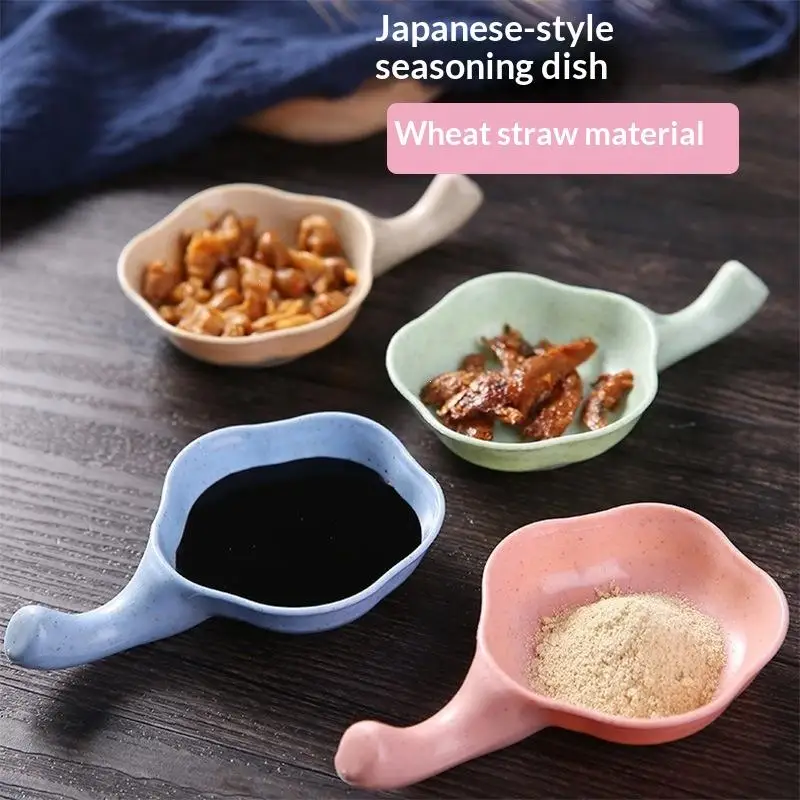 Japanese Style Wheat Straw Seasoning Dish 1Pcs Ergonomic Handle BPA Free for Kitchen Restaurant Sauce Serving
