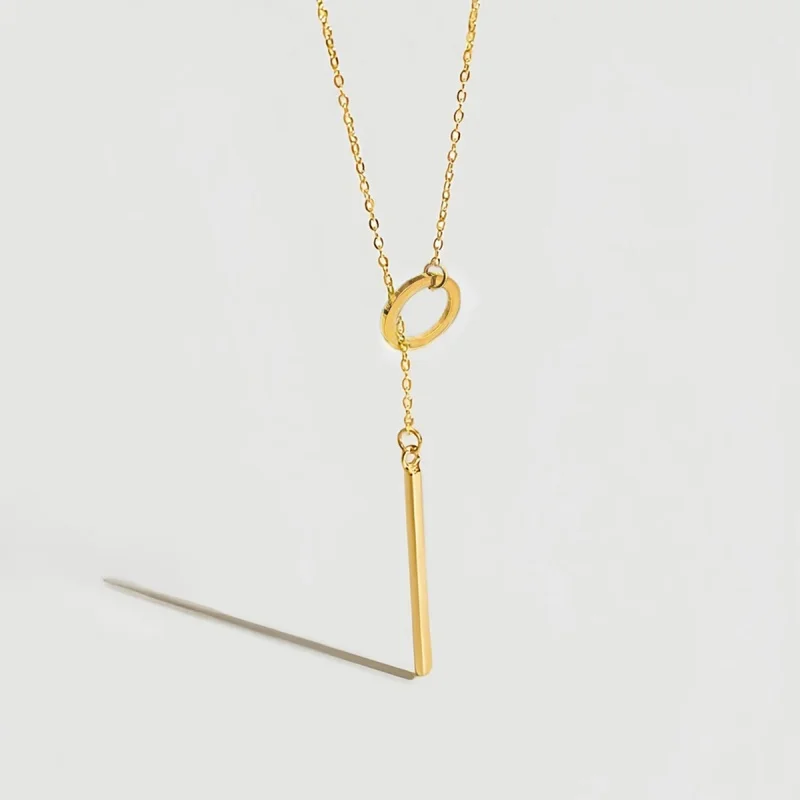 Huitan Minimalist Circle Bar Pendant Necklace for Women 304 Stainless Steel Luxury Accessories Novel Stylish Jewelry for Party