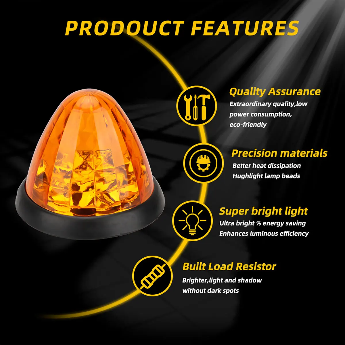24V Truck Led Roof Marker Lights Signal Light Cab Marker Conical Roof Warning Lamp Kit For Trailer Heavy Truck Excavator Accesso