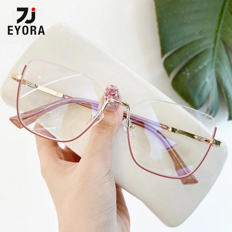 EYORA Currents عين القط نصف إطار نظارات للقراءة مكافحة الضوء الأزرق قصر النظر ومد البصر اللونية وصفة طبية نظارات عدسة