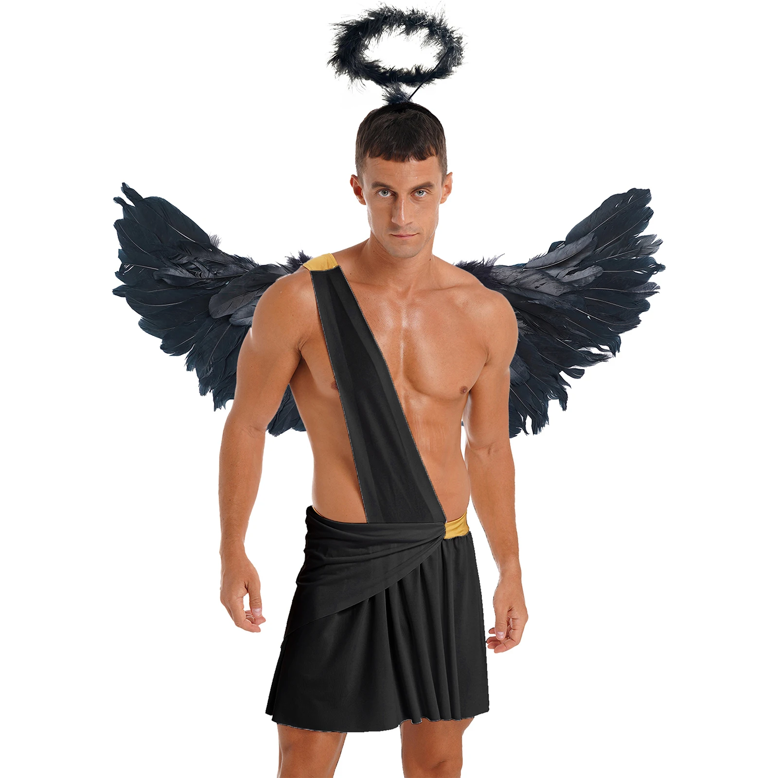 

Halloween Angel Cosplay Costume for Mens Skirts with Wings And Hair Hoop Set for Christmas Carnival Costume Rave Party Clubwear