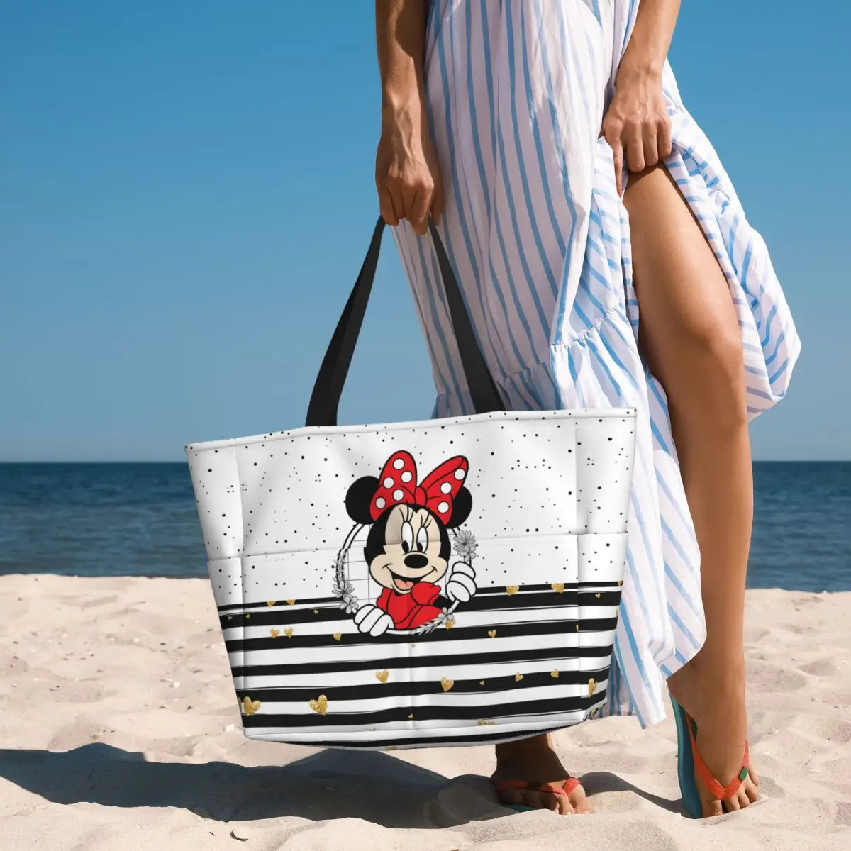 Custom Large Cute Minnie Mouse Tote Bag for Women Cartoon Mickey Shopping Shoulder Beach Gym Travel Bag