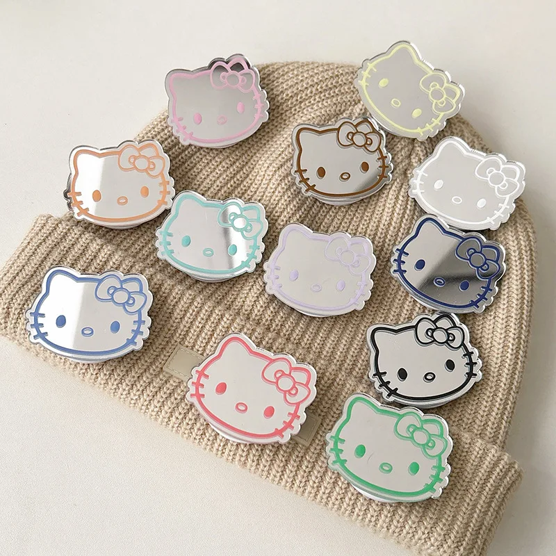 

Anime Sanrio Hello Kitty Mirror Cell Phone Airbag Bracket Cartoon Kitty Cat Telescopic Portable Phone Back Sticker Accessories