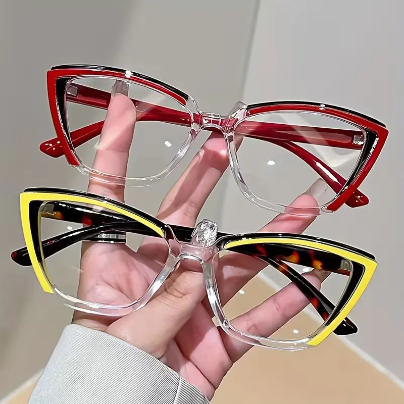 1 Pair of New Stylish Cat-Eye Color-Blocked High-Quality Women's Trendy Elegant Luxury Reading Glasses, High-End Youthful Artistic Ultra-Light Anti-Blue Light Presbyopic Glasses, Computer/Tv/Mobile Phone Reading Glasses, Fashionable and Comfortable for Daily Wear