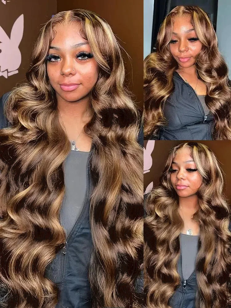 200 Density 4/27 Highlight Colored Ombre Blonde Body Wave Wig Human Hair Wigs 13x6 HD Transparent Lace Frontal Wig For Women