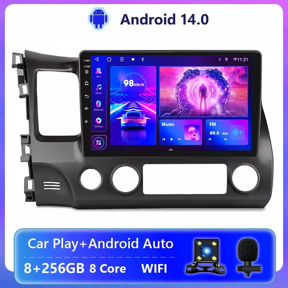 

Автомобильная магнитола Carplay, мультимедийный плеер на Android 14, с GPS, Wi-Fi, 4G, 10 "экраном, для Honda Civic 8, 2005, 2006-2012, типоразмер 2 Din