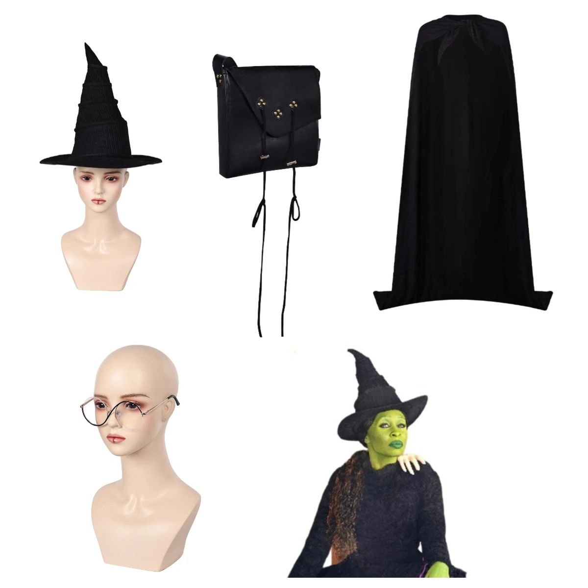 Elphaba Cosplay Witch Hat Caped Glasses 2024 Movie Wiked Disguise Fantasy Accessories Cap Halloween Costume Party Carnival Props