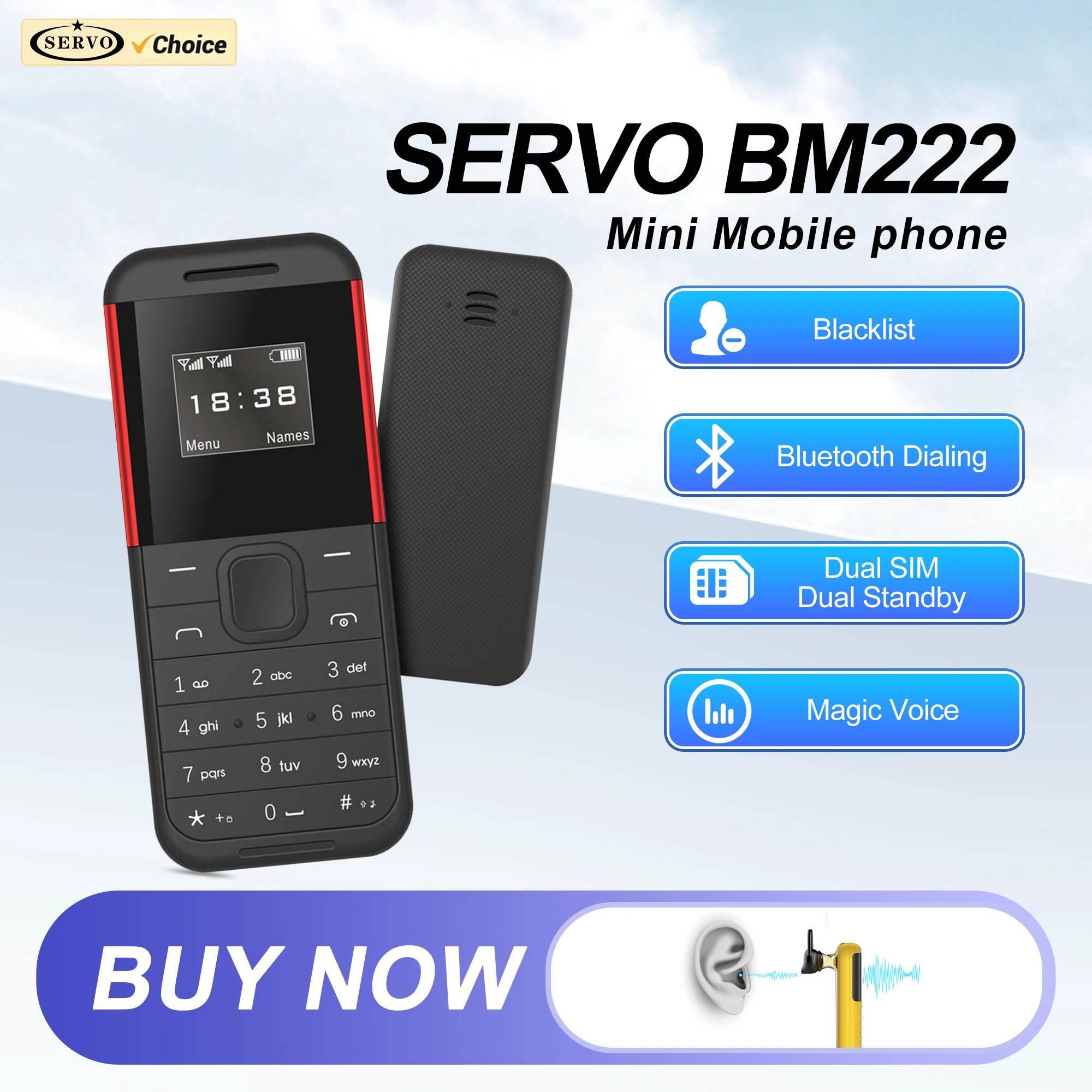 سيرفو BM222 هاتف محمول صغير للغاية 2 بطاقات SIM بلوتوث الطلب ماجيك صوت مسجل المكالمات التلقائية 2G زر صغير احتياطية الهاتف المحمول