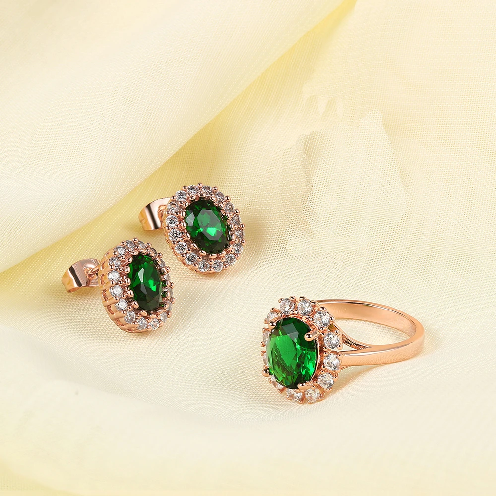 ZHOUYANG Jewelry Set For Women Korean Style Rose Gold Color Red Austrian Crystal With 2 Pcs Ring Eearrings Wholesale ZYS113