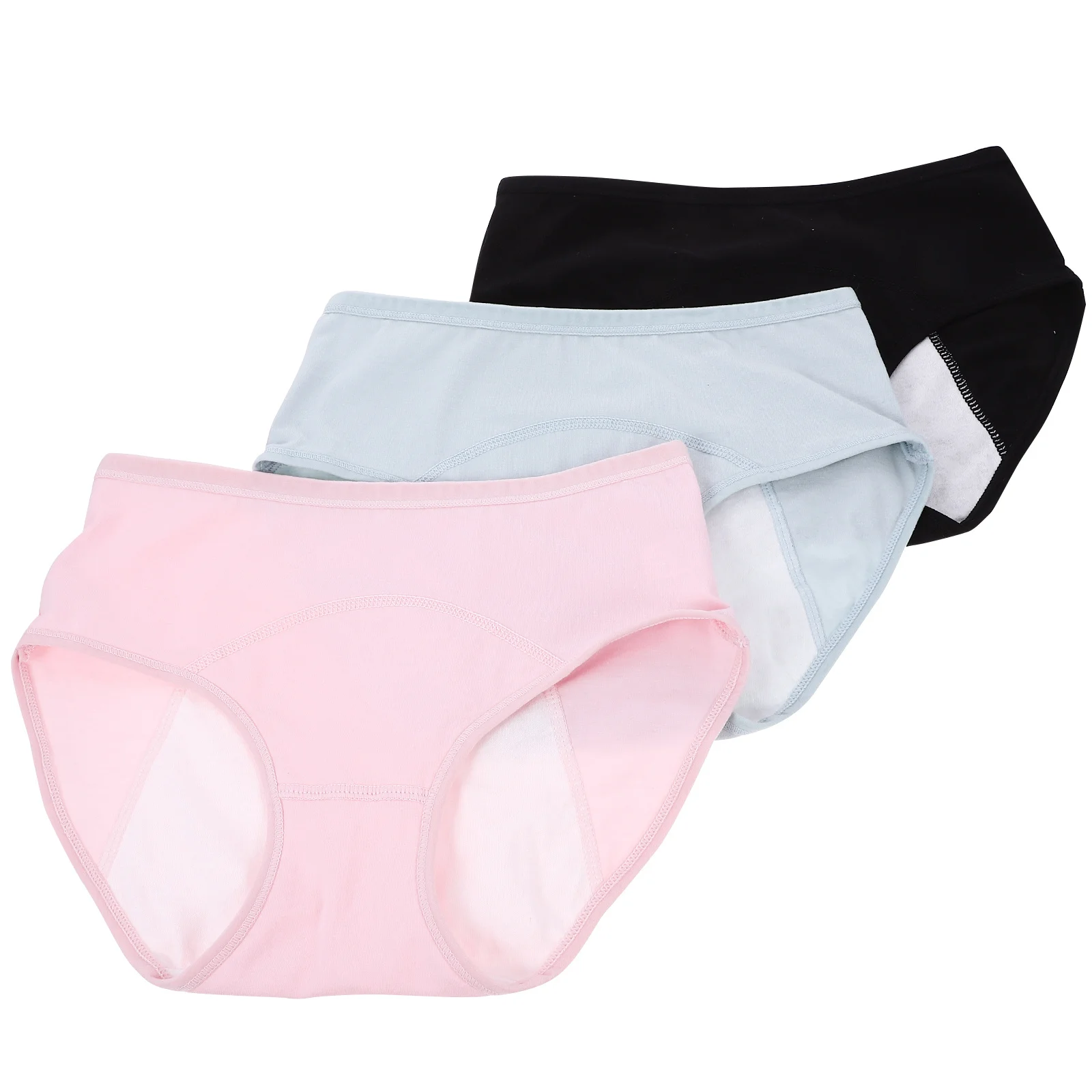 

3Pcs Leak-Proof Menstruation Briefs Soft Breathable Middle Waist Period Underwear Moisture Absorbing Comfortable Physiological