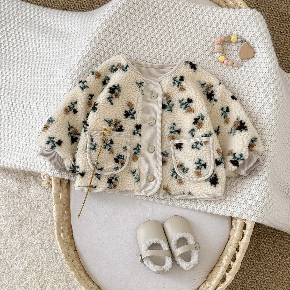 Bellbell Winter Newborn Girls Outerwear Infant Babys Girls Floral Printed Coats Toddler Kids Girls Single Breasted Warm Jacket