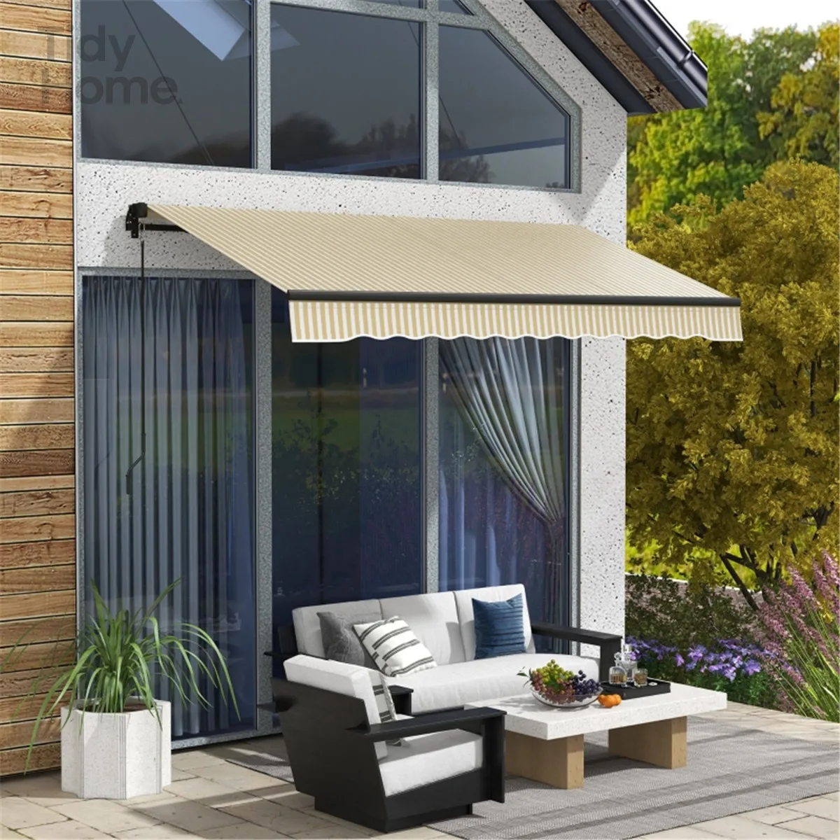 

Retractable Awning, Sunshade Shelter with Manual Crank Handle, Resistant Aluminum Frame for Deck Yard Patio Awning
