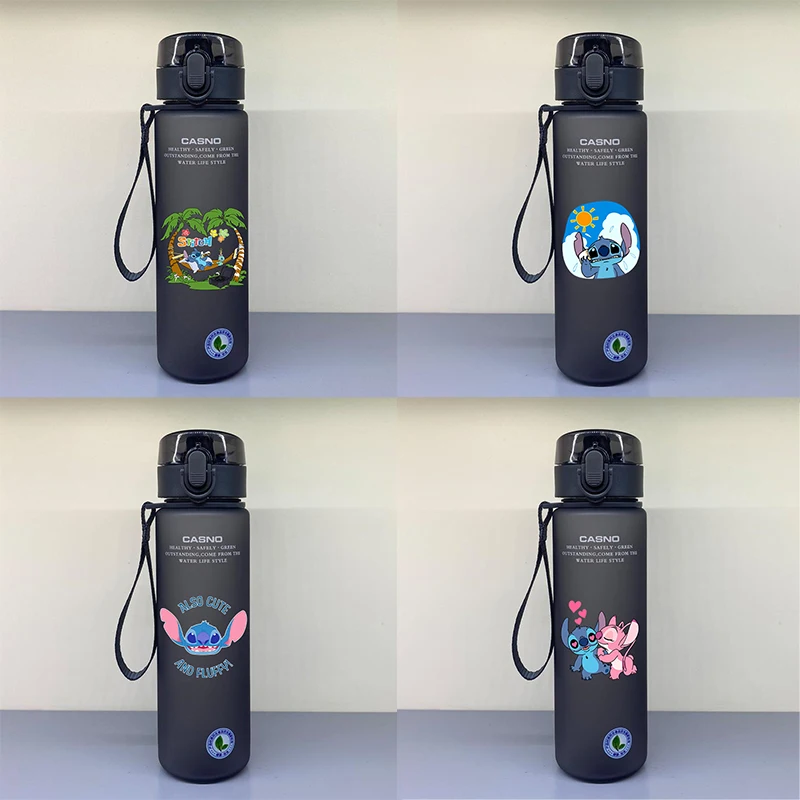 560Ml Kawaii Stitch Cartoon Water Anime Bottle Portable Outdoor Sport Large Capacity Blue Gray Red Green Plastic Drinking Cup