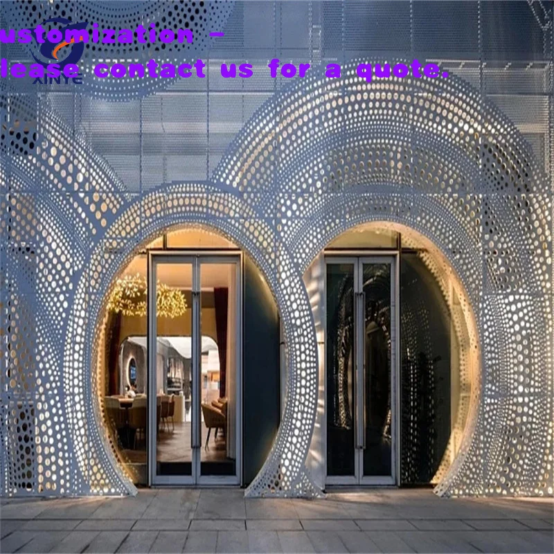 custom.Large Art Deco Design Stainless Steel Metal Curtain Wall Panels Building Facade Decoration Curved Technique Customiza