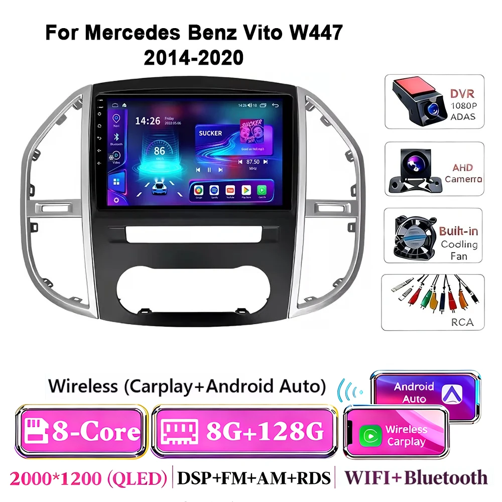 Android 17 autoradio voor Mercedes Benz Vito 3 W447 2014-2020 2K QLED Android multimediaspeler 4G stereo CarPlay head unit