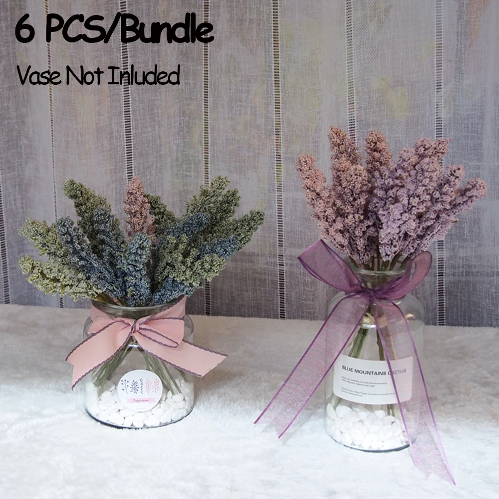 6PCS/Bundle Mini Party Supplies Wedding Ornament Plant Wall Cereals Bouquet Simulation Flower Artificial Vanilla Spike