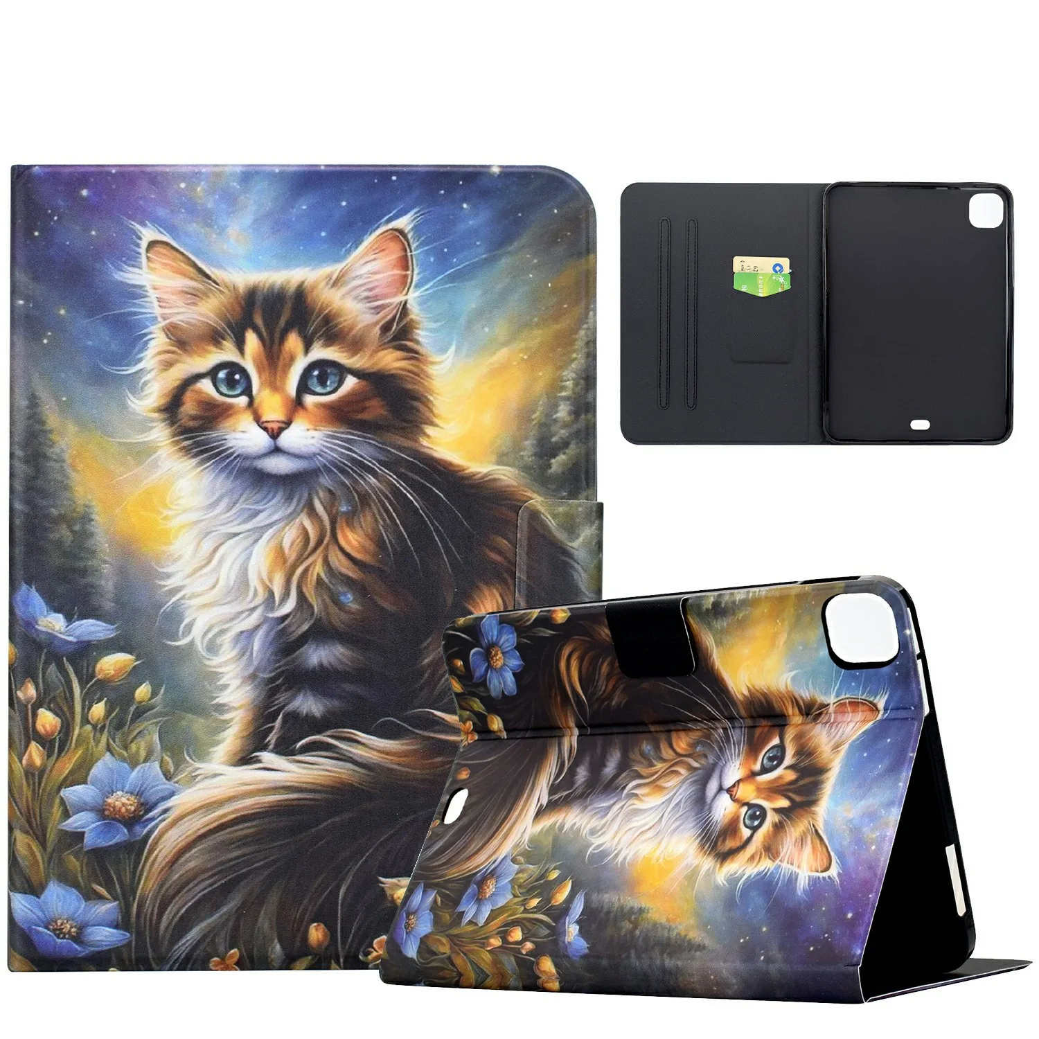 For Xiaomi Pad 7 / Pad 7 Pro Case Pattern Printing Stand Leather Tablet Cover with Card Slots - Starry Night Cat