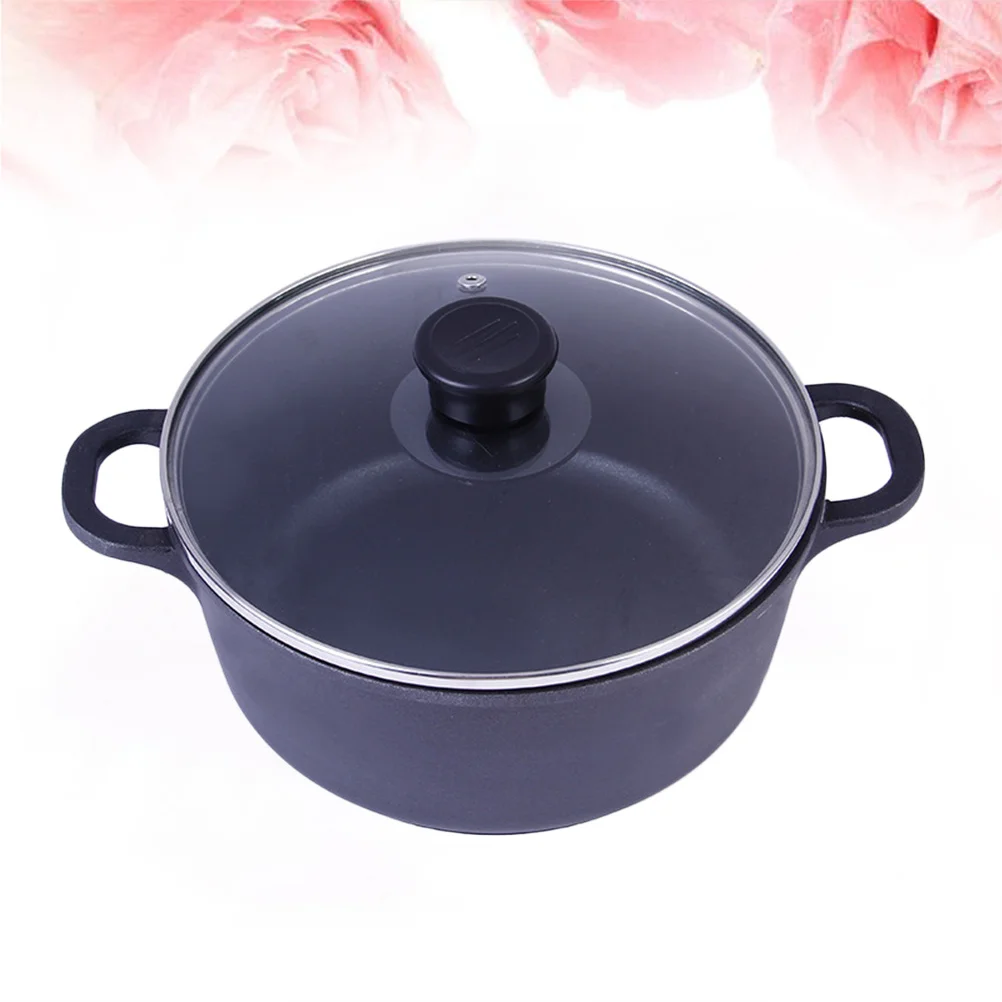 

22cm Black Delicate Cooking Pot Ergonomic Handle Aluminum Multi-Function for Home Kitchen Restaurant Stewing Chicken Porridge