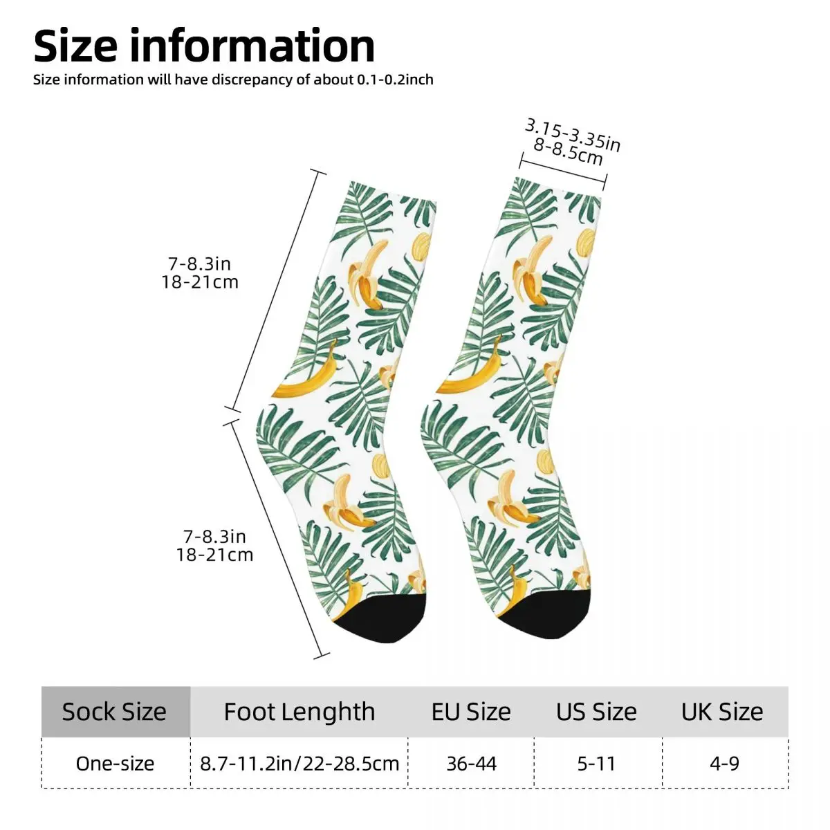 All Seasons Crew Stockings Yellow Banana And Leaf Design Socks Harajuku Long Socks for Men Women Valentine's Day Gifts