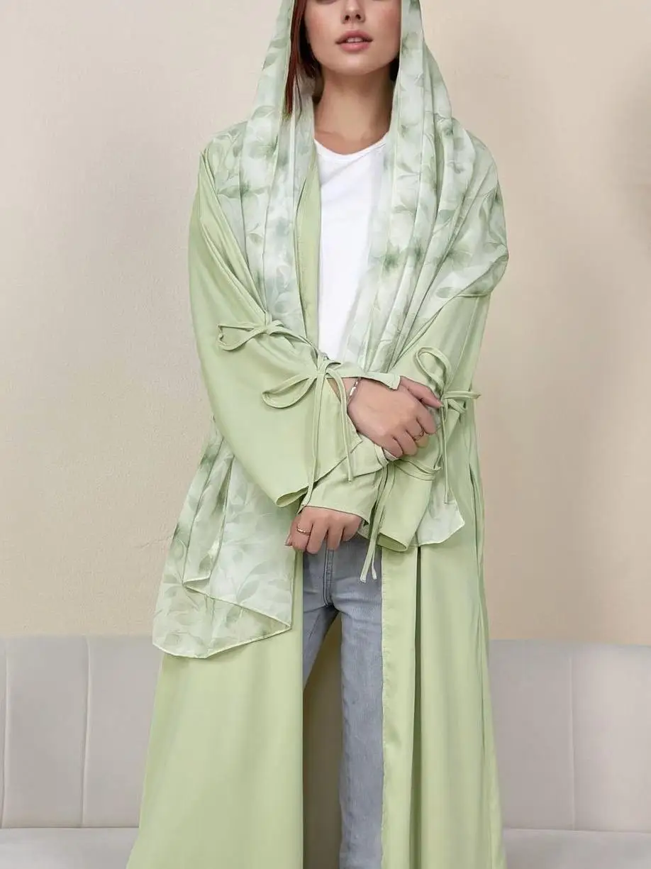 Eid Abayas for Women Muslim Dress Bow Cardigan Jalabiya Ramadan Dubai Kebaya Caftan Marocain Femme Robe Kimono Kaftan Vestidos