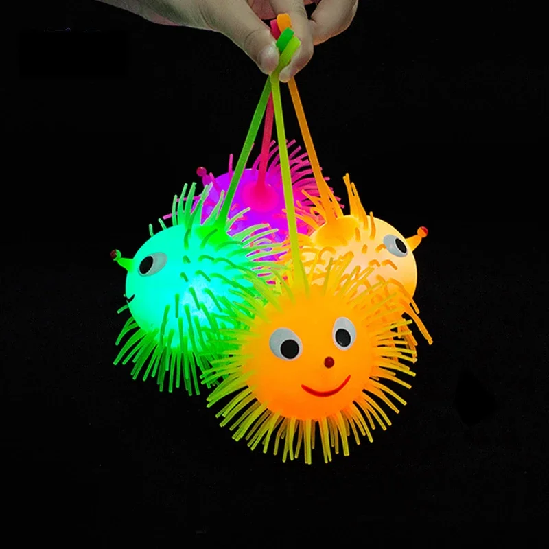 Color Random Cartoon LED Light Up Glowing Hair Flash Ball Baby Elasticity Funny Toys Gifts for Children Squeeze Anti Stress Toys