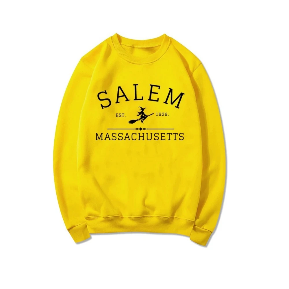 Sweater Halloween Salem Massachusetts Crewneck, Sweater Penyihir Salem, Sweater Halloween Bertema Penyihir, Hoodie Grafis Wanita