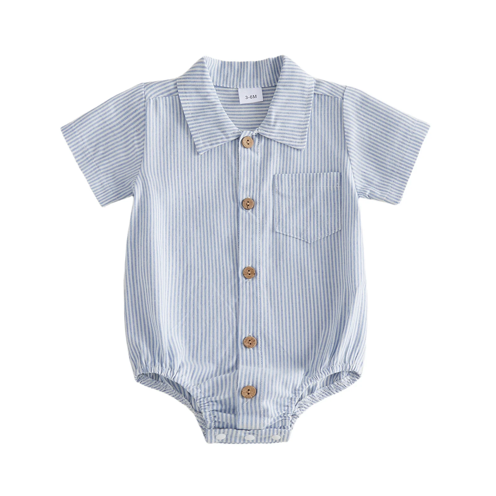 

Летний комбинезон-рубашка для маленьких мальчиков с полосатым принтом, короткими рукавами, отложным воротником, на пуговицах, с карманом