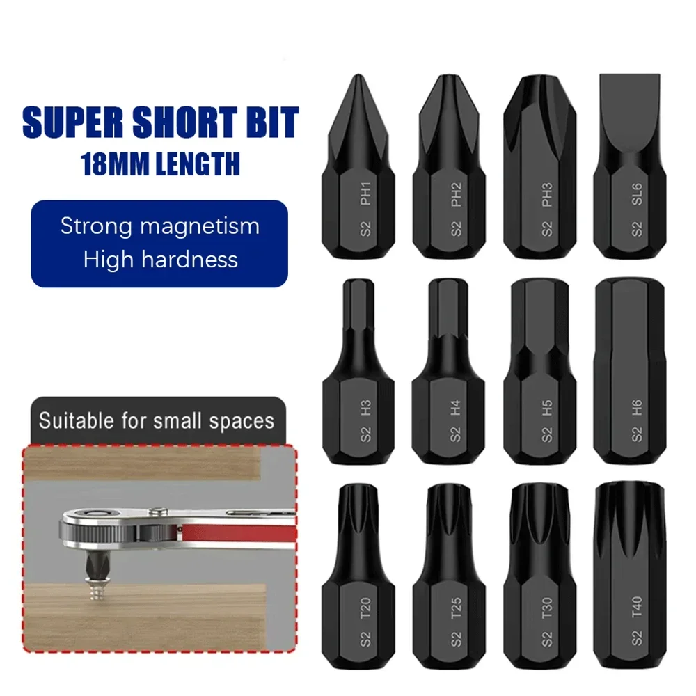 24 stks/partij 18mm Lange Super Korte Bit 1/4 Hex Shank Phillips Ingelaste Torx Hex Schroevendraaier Bits Elektrische Schroevendraaier met magnetische