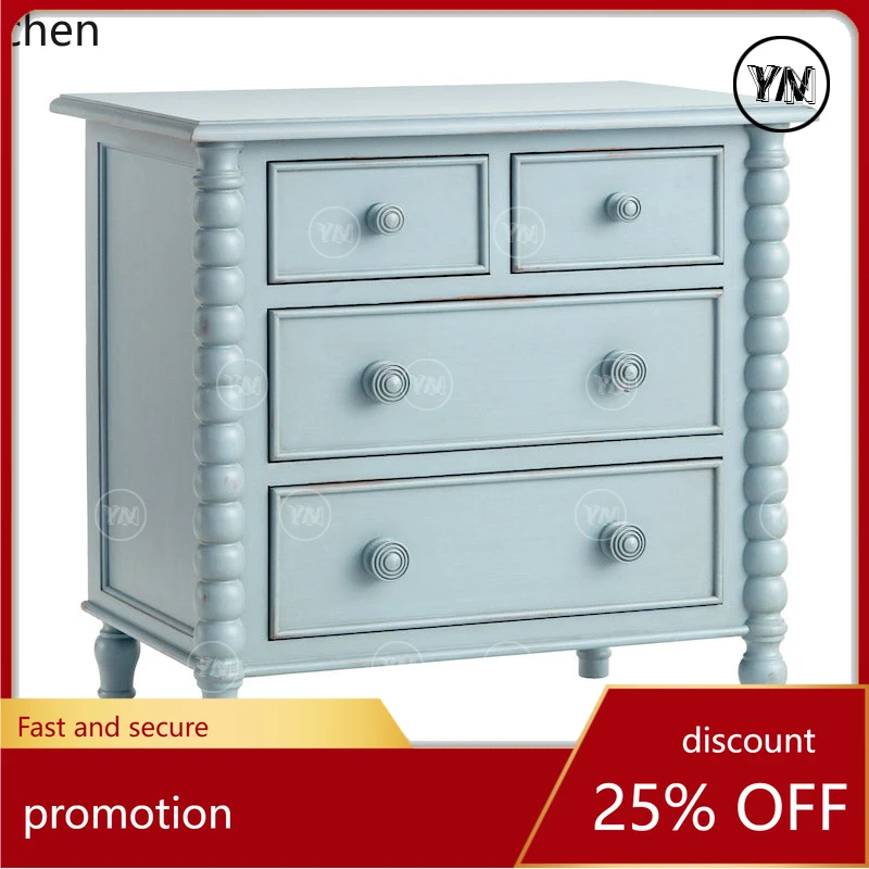 

CZ Vintage Bedside Cabinet Neoclassical Solid Wood Storage Cabinet Carved Organizer