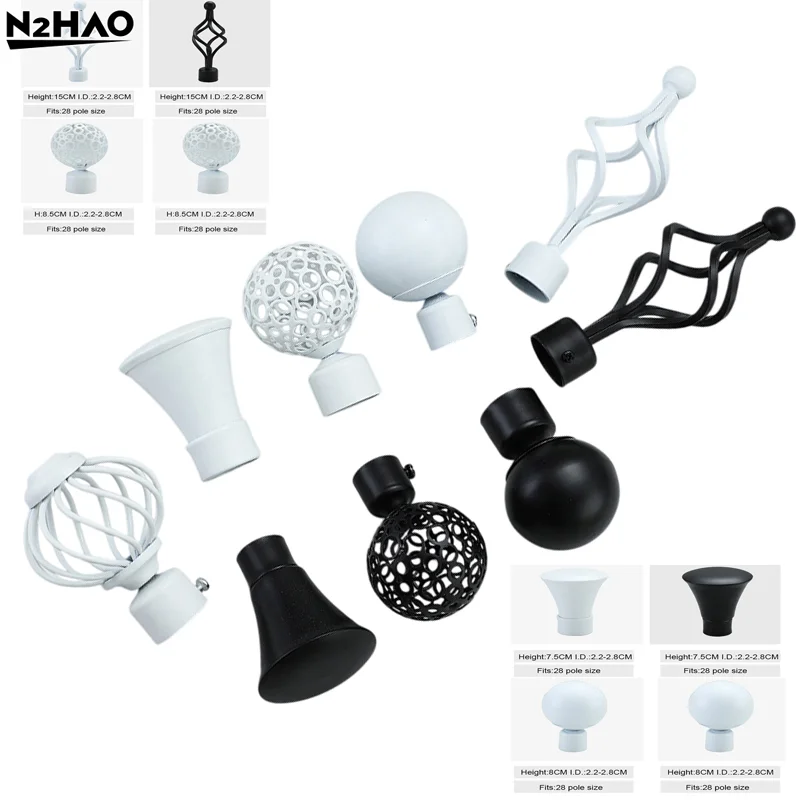 

2pcs Black,white Hollow Out Iron Curtain Rods Ends Caps Curtain Accessories Replacement Roman Curtain Rod Head Home Decoration