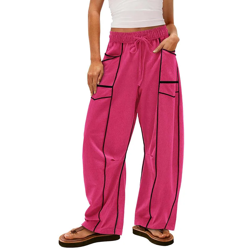 

Women's sports pants, wide leg pants, straight leg spliced pants, women's pocket casual pants, commuting party casual pants