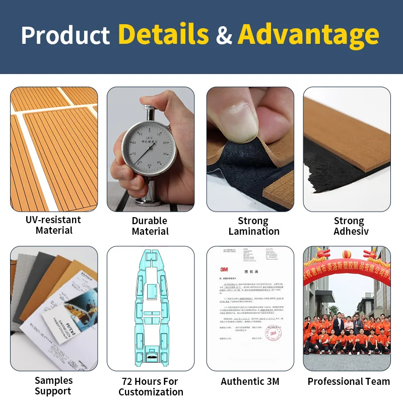 Self Adhesive EVA Foam Faux Teak Boat Decking Sheet Waterproof Anti Slip Marine Flooring Mat for Yacht Vessel Outdoor Use