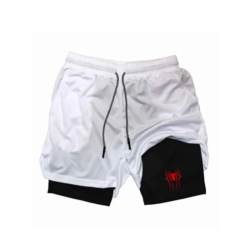 2026  Summer New Spider Sports Shorts 2-in-1 Gym Running Shorts Slow Running Leisure Sportswear Fitness Double Layer Shorts