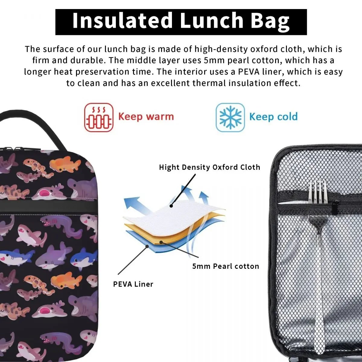 Shark Day Insulated Lunch Bag for Women Children Portable Food Boxes Thermal Lunch Box Tote