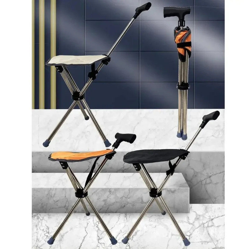 Folding Cane Seat 3 Legs Walking Cane with Triangular Handle Stool High Load Capacity Easy Carry for Elderly Support Cane Stool