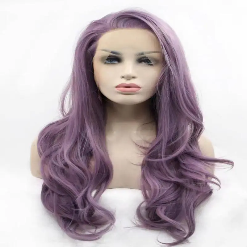 

Female Wigs Halloween Cosplay Party Dress Costume for Women Lace Purple Curly Wave